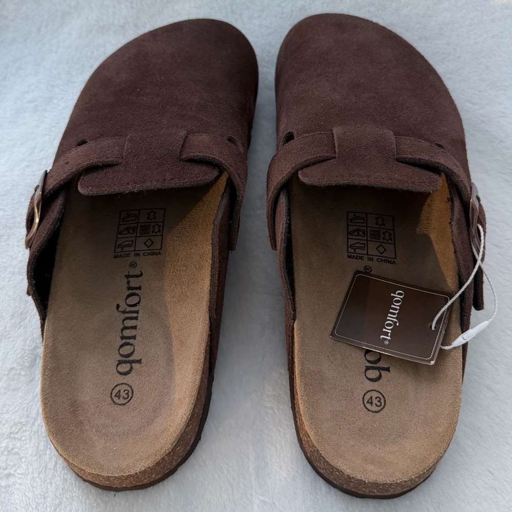 Qomfort Women’s Genuine Suede Clogs Mocha Size 43 US 10.5-11 NEW Molded Footbed - Picture 5 of 16